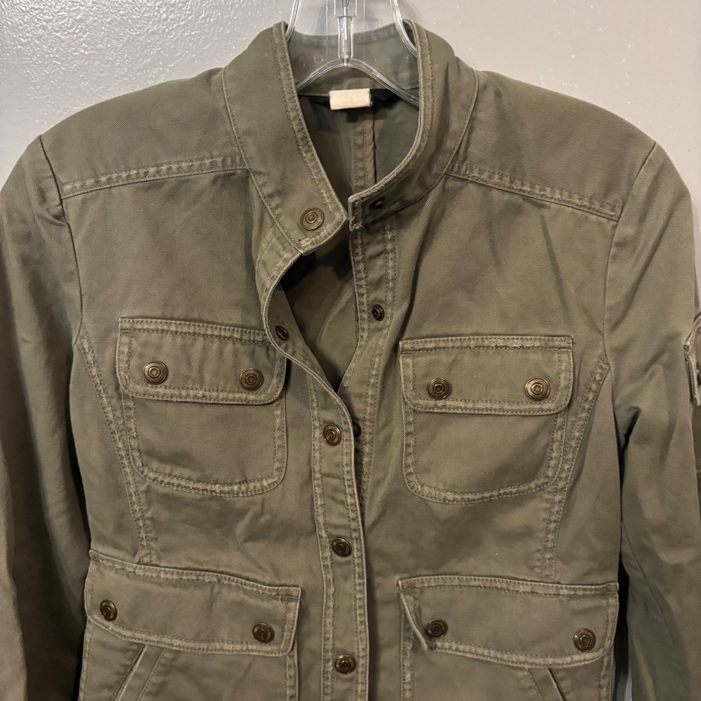 J. Crew Olive Green Cotton Cargo‎ Pocket Distressed Utility Jacket (Women's XS)
